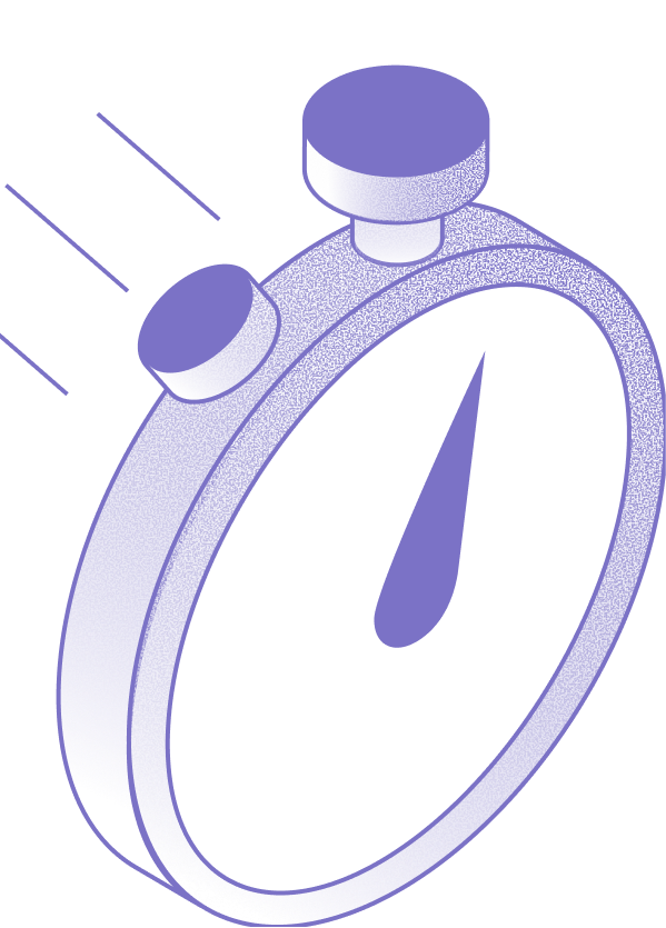 Illustration of a stopwatch representing a 1–2 week RTSM build timeline.