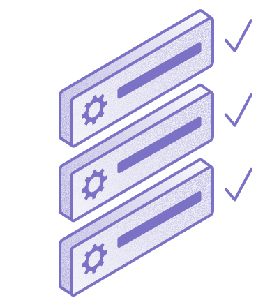 Illustration of stacked configuration panels with checkmarks representing iterative customization from day one.