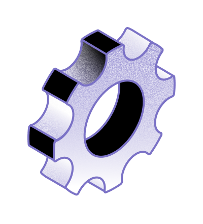 Illustration of a gear representing ready-to-go system integrations.
